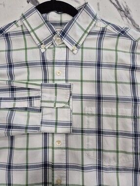 Reed Edward Long Sleeve Button Down Shirt Blue Green White Plaid, Mens Medium